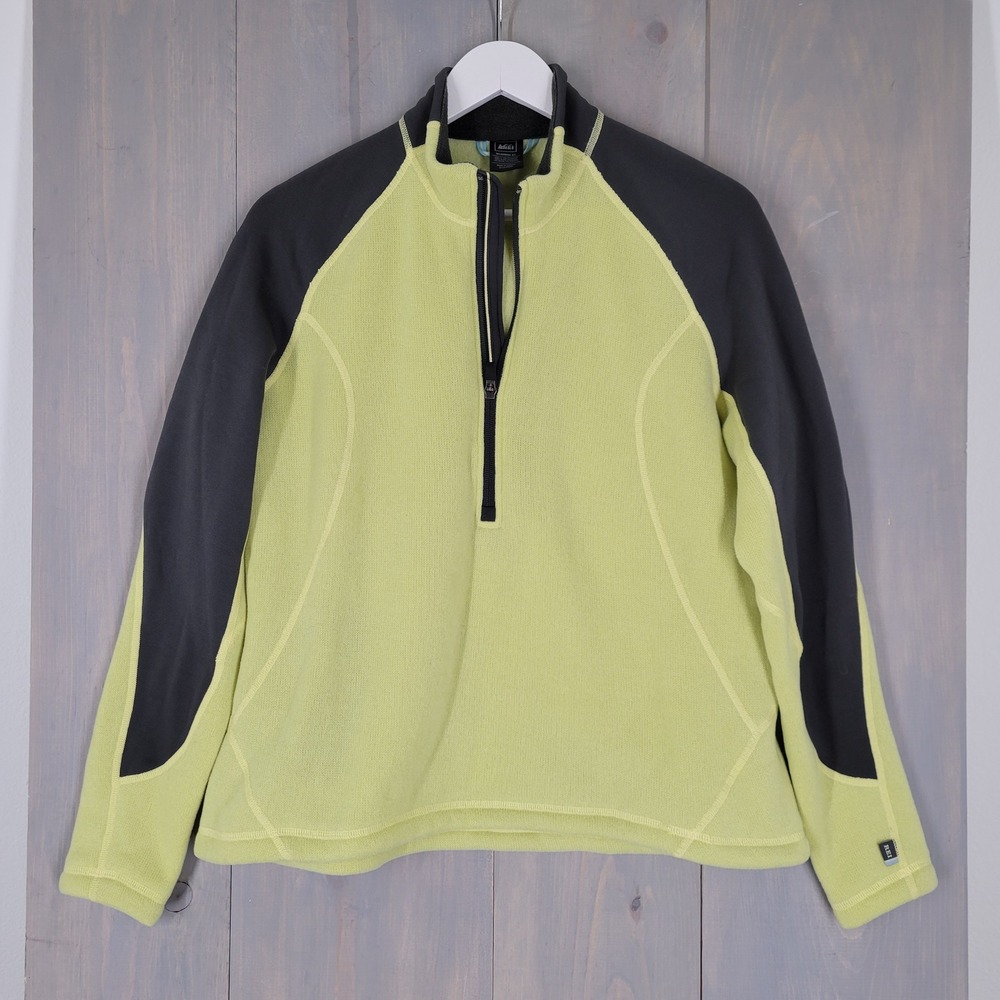 REI Fleece Pullover Womens XL Lime Green Gray Quarter Zip Hiking Gorpcore